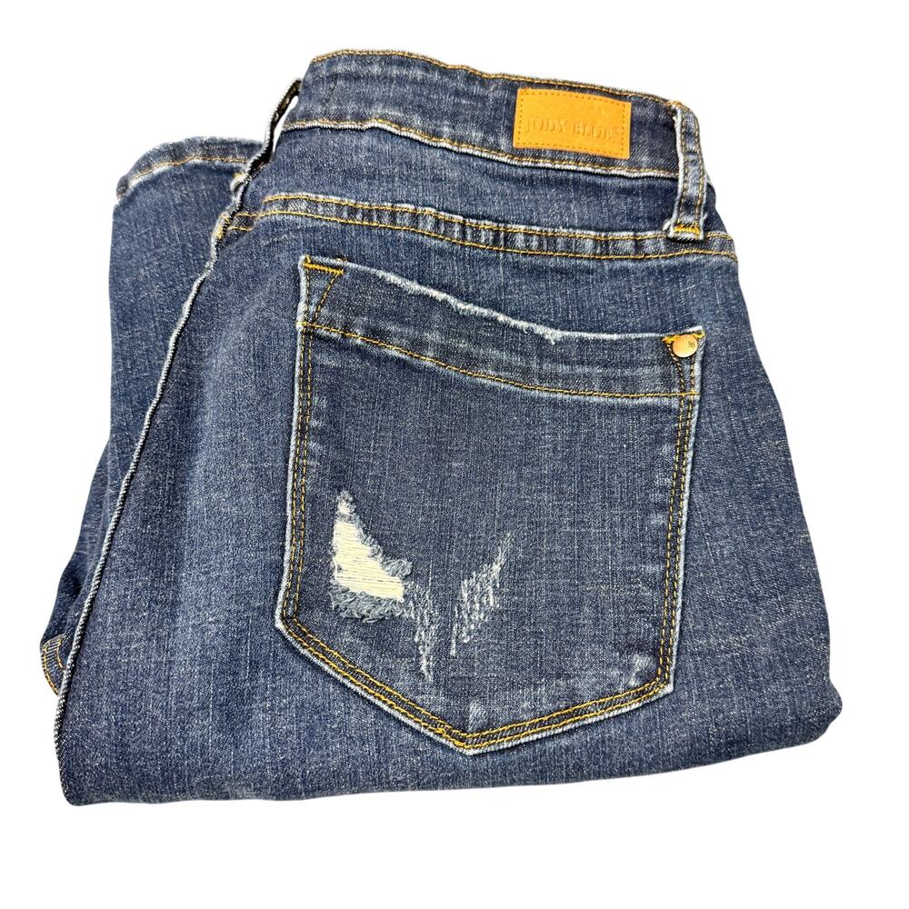 Judy Blue Jeans Womens 13 / 31 Skinny Fit Button Fly Distressed Blue Denim